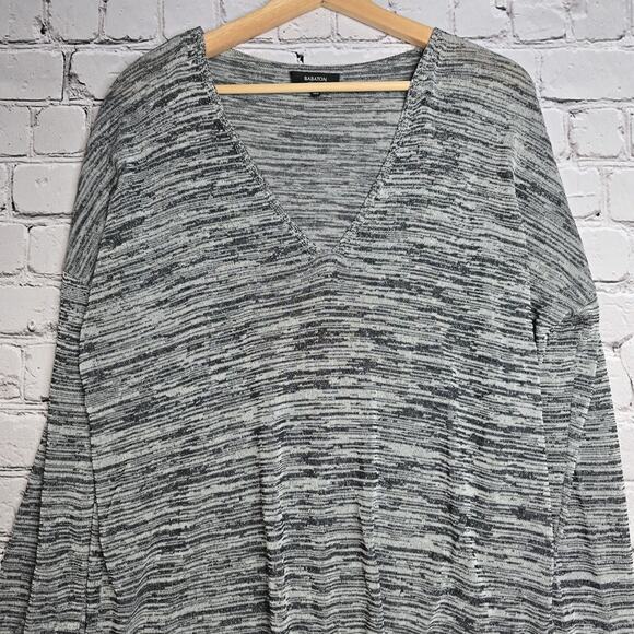 Babaton With Linen Blend Black White V-Neck Tunic Knit Top Size Large - Picture 2 of 10